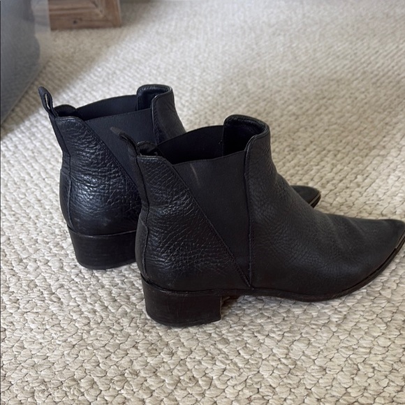 Acne Black Leather Ankle Boots with Pointed Toe and Elastic Panels - Picture 8 of 11
